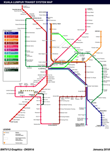 Kuala Lumpurin rautatieliikenteen kartta