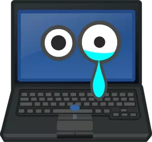 Laptop huilen oogcontact op scherm vector illustraties