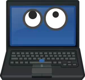 Laptop crying eyes looking up contact on screen vector graphics