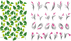Immagine di vettore di selezione del modello di foglie e fiori