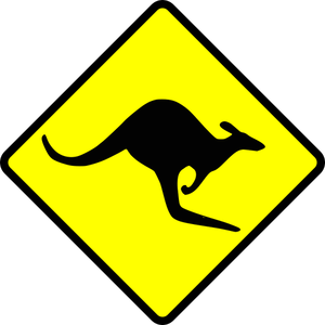 Kangaroo on road caution sign vector image