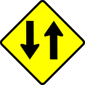Carretera de dos vías PRECAUCIÓN signo vector de la imagen