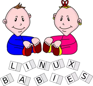 Dos niños bebés Linux vector dibujo