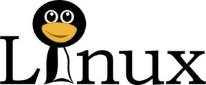 Linux Text mit lustigen Tux-Gesicht-Vektor-Bild