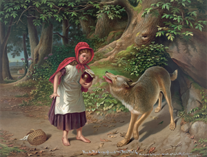 Little Red Riding Hood meeting the wolf color drawing
