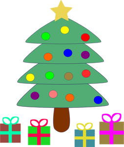 Vector clip arte de dibujos animados presenta bajo el árbol de Navidad