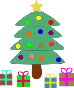 ClipArt vettoriali di cartone animato si presenta sotto l'albero di Natale