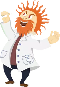 Vector image of crazy scientist shouting with hands up