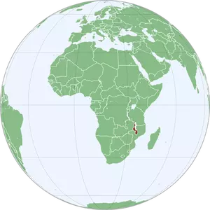 Kart over Malawi i Afrika