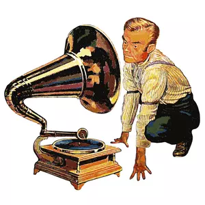 Vector illustration of man and a gramophone