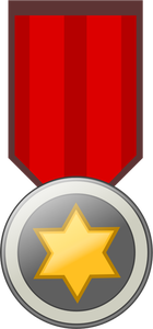 Vector illustration of golden badge on red ribbon