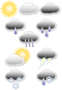 Vektorgrafik med urval av pastell färgade väderprognos ikoner