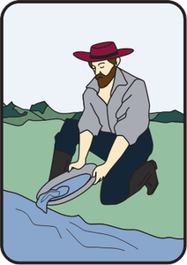 Vector drawing of a miner panning for gold