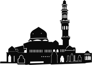 Breed moskee zwarte en witte silhouet vector afbeelding