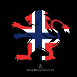 Heraldický lev s vlajkou Norska