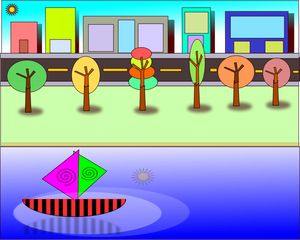 Vector illustration of coloring book city scene