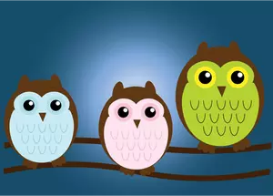 Color illustration of baby owls on a tree branch