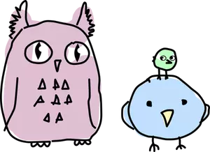 Illustrazione del fumetto del gufo e due uccelli
