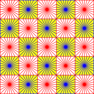 Padrão de quadrados vermelhos e azuis, criando um desenho vetorial de ilusão de ótica