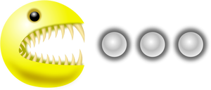 Ilustracja wektorowa pacman potwór jeść tabletki