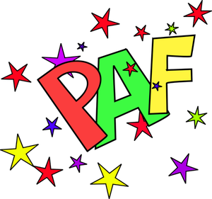 Vector clip art of paf sound representation with stars