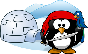 Image vectorielle de pingouin pirate en Antartique