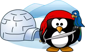 Vector de la imagen del pingüino pirata en la Antártida