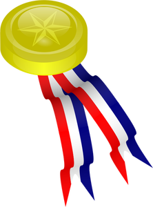 Gambar vektor medali emas dengan pita merah, biru dan putih