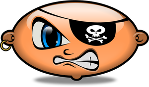 Vector tekening van glas-stijl emoticon van een boze piraat karakter