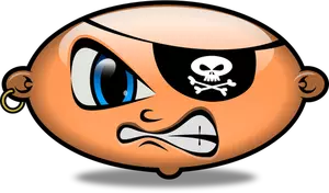 Dibujo de emoticon de cristal de estilo de carácter pirata enojado vectorial