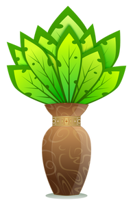 Vectorafbeeldingen van bruin vaas met grote groene bladeren