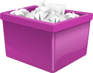 Purple plastic box filled with paper vector image