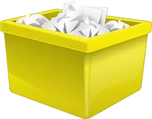 Kotak plastik kuning yang diisi dengan kertas vektor grafis