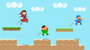 Vektorbild av hoppa och springa spel scen i fyrfärg