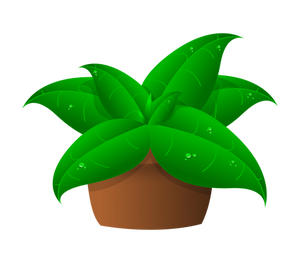 Vector drawing of large green leaves plant in pot