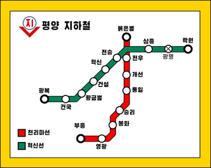 Kartta Pjongjangin metrolinjasta
