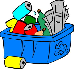 Vector illustration of colorful recycle bin full of waste