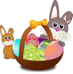 Baby králík a zajíc za velikonoční vajíčko koš vektorové ilustrace