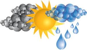 Symbole de soleil avec des nuages de mauvais temps et image vectorielle de pluie