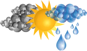 Auringon symboli huonoilla sääpilvillä ja sadevektorikuvalla