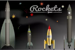 Vector graphics of selection of vintage rockets