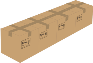 Disegno di 4 scatole di cartone sigillati uno accanto a altro vettoriale
