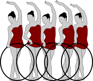 Vektorbild fem rytmisk gymnastik artister med rosetter