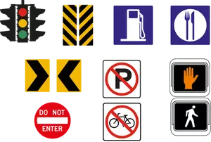 Gambar seleksi tanda-tanda jalan lalu lintas dalam warna vektor