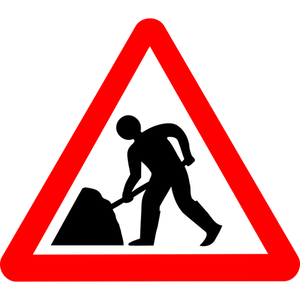 Digging roadworks ahead warning sign vector drawing