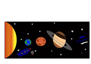 Solar system with rocket and spaceman