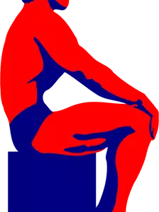 Vektori kuva istuva punainen ja sininen kehonrakentaja mies