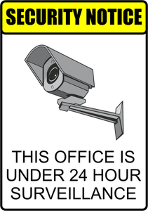Ilustración del vector de la etiqueta de ADVERTENCIA seguridad vigilancia las 24 hs