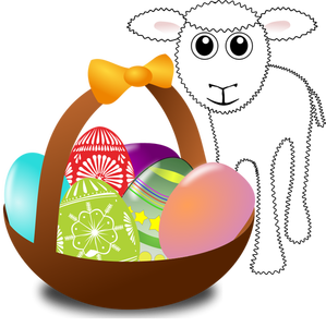 Agnello con le uova di Pasqua in una grafica vettoriale di cestello