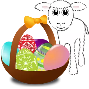 Lamb with Easter eggs in a basket vector graphics